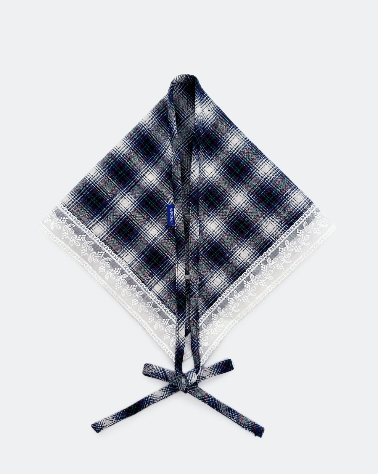 Embroidered Headscarf – Navy & White Gradient Gingham
