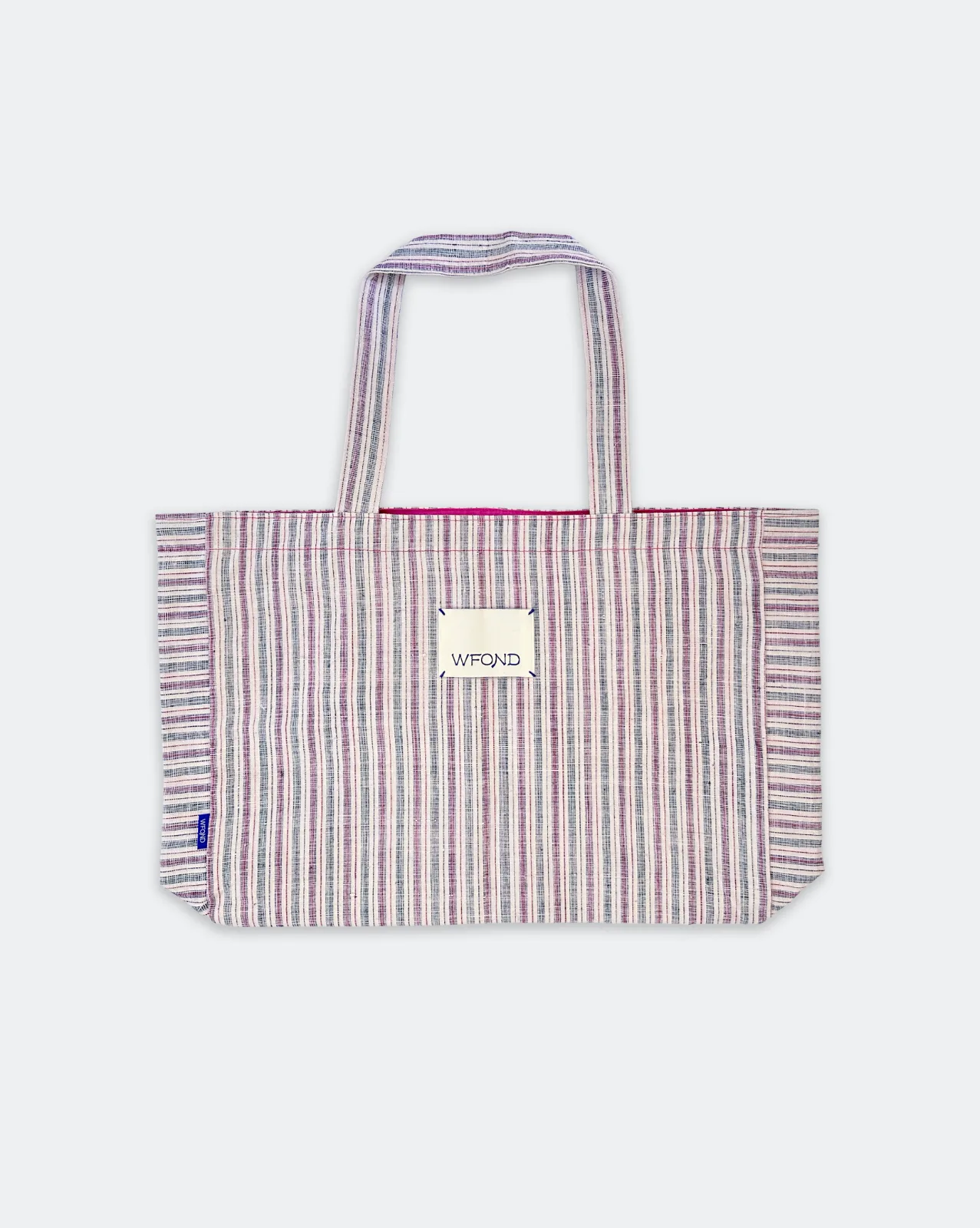 Big Shop Tote - Off-white with Fine Red, Blue & Green Stripes