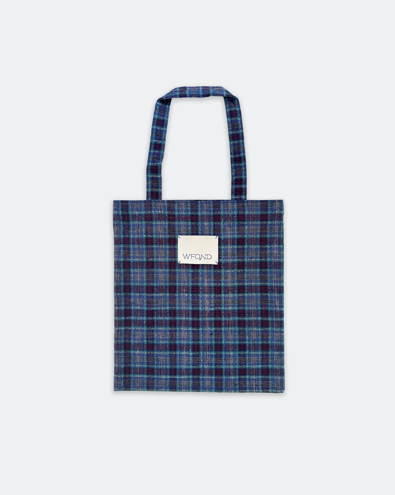 Shop Tote - Indigo Blue Plaid with Red & Green Stripes
